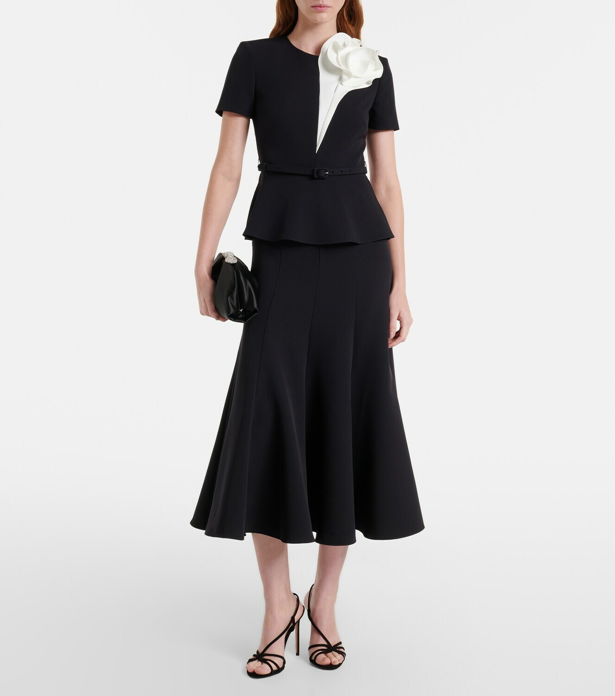 Roland Mouret Floral-appliqué crêpe midi dress