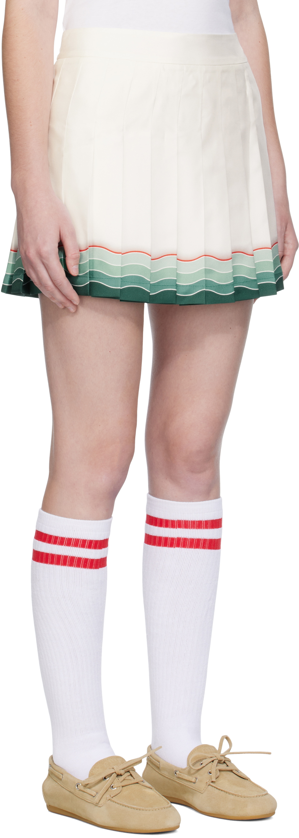 Casablanca White Tennis Pleated Silk Miniskirt