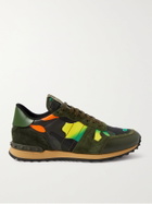 VALENTINO - Valentino Garavani Rockrunner Camouflage Suede and Leather-Trimmed Canvas Sneakers - Green