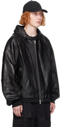 Juun.J Black Hooded Leather Jacket