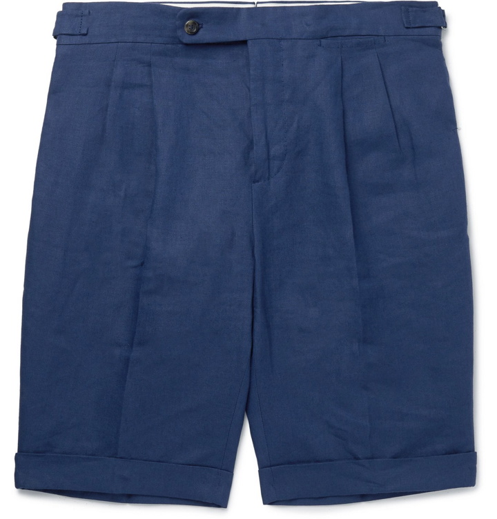 Photo: Loro Piana - Slim-Fit Pleated Linen Shorts - Blue