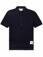 Thom Browne - Grosgrain-Trimmed Ribbed Virgin Wool Polo Shirt - Blue