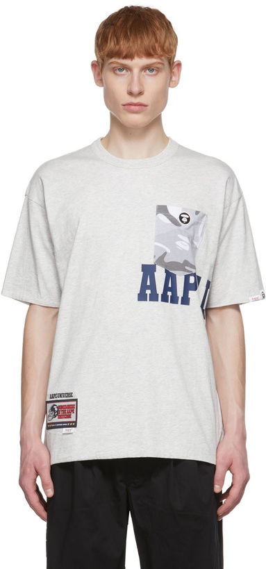 Photo: AAPE by A Bathing Ape Grey Cotton Reversible T-Shirt