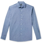 ERMENEGILDO ZEGNA - Cutaway-Collar Mélange Slub Linen and Cotton-Blend Shirt - Blue