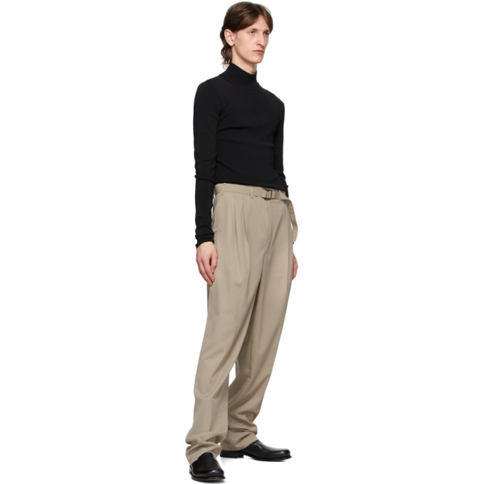 Lemaire Beige Belted Pleat Trousers Lemaire