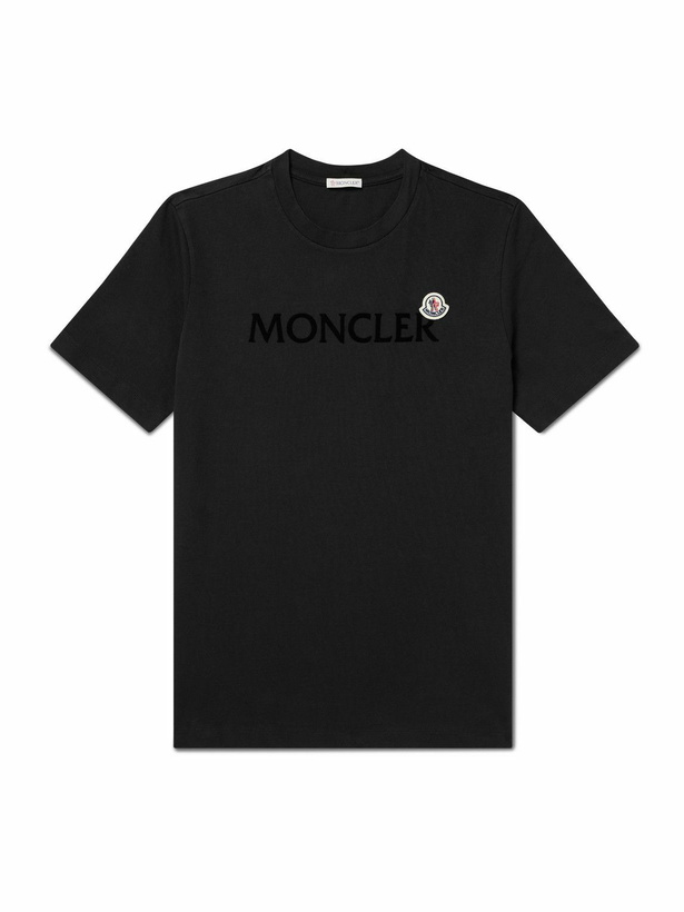 Photo: Moncler - Logo-Flocked Appliquéd Cotton-Jersey T-Shirt - Black