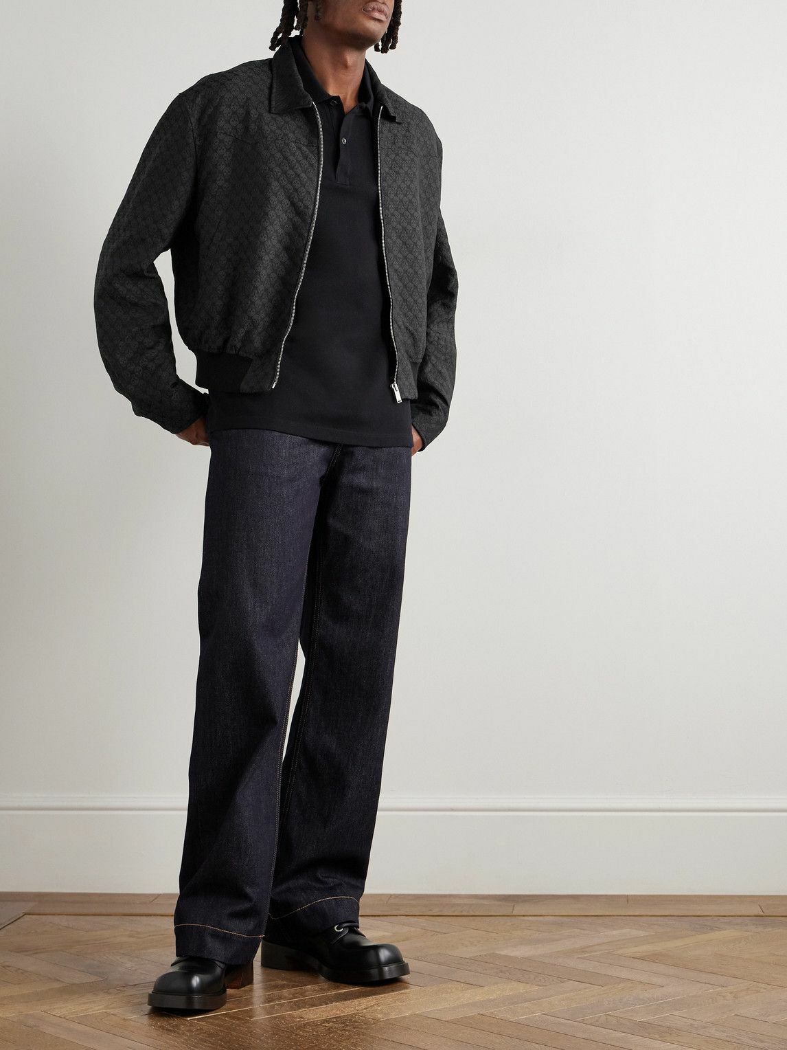 McQueen - Cropped Printed Twill Harrington Jacket - Black