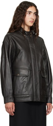 TONYWACK Brown High-Neck Leather Zip Jacket