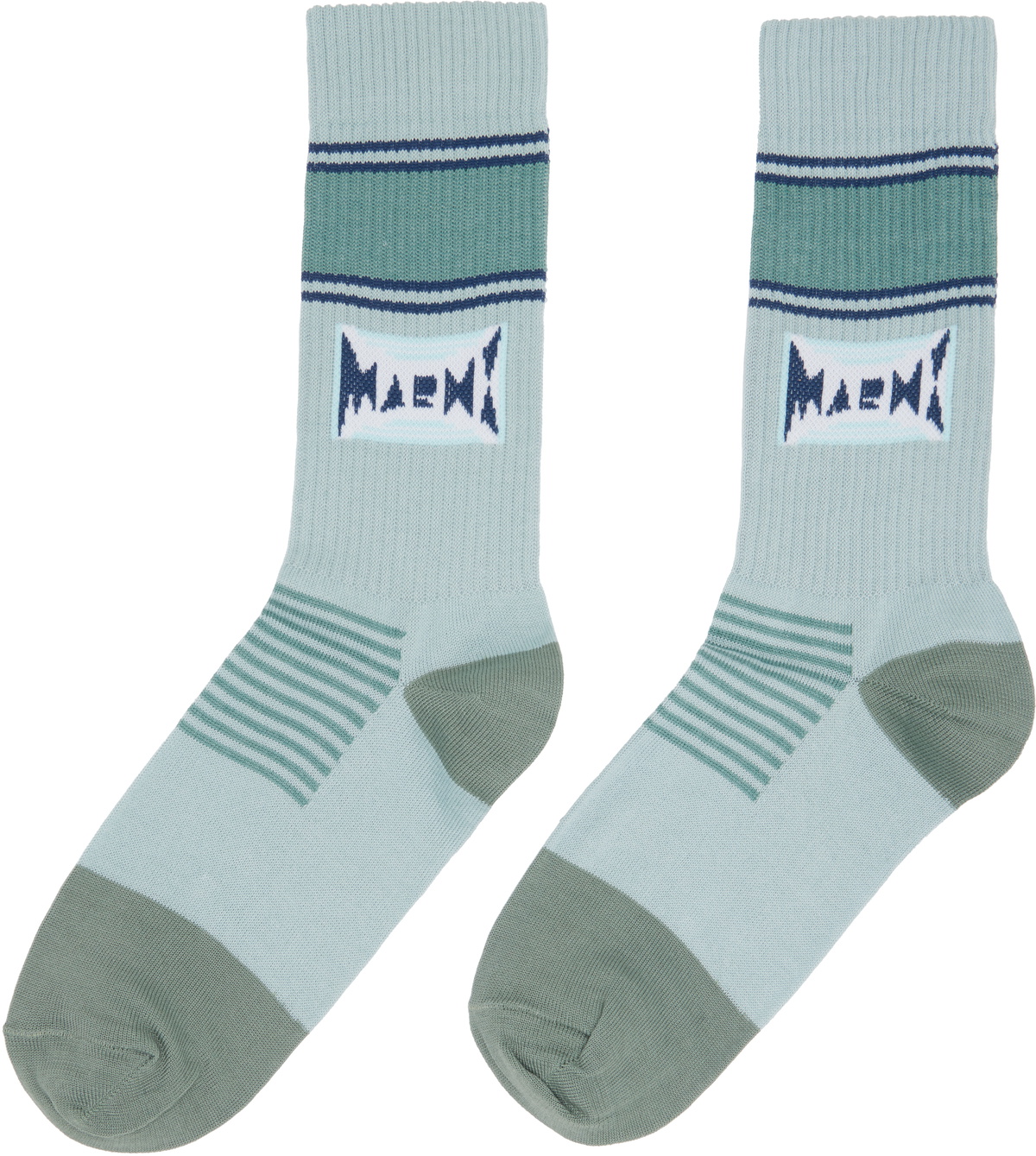 Marni Blue Cotton Jacquard Logo Socks