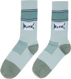 Marni Blue Cotton Jacquard Logo Socks