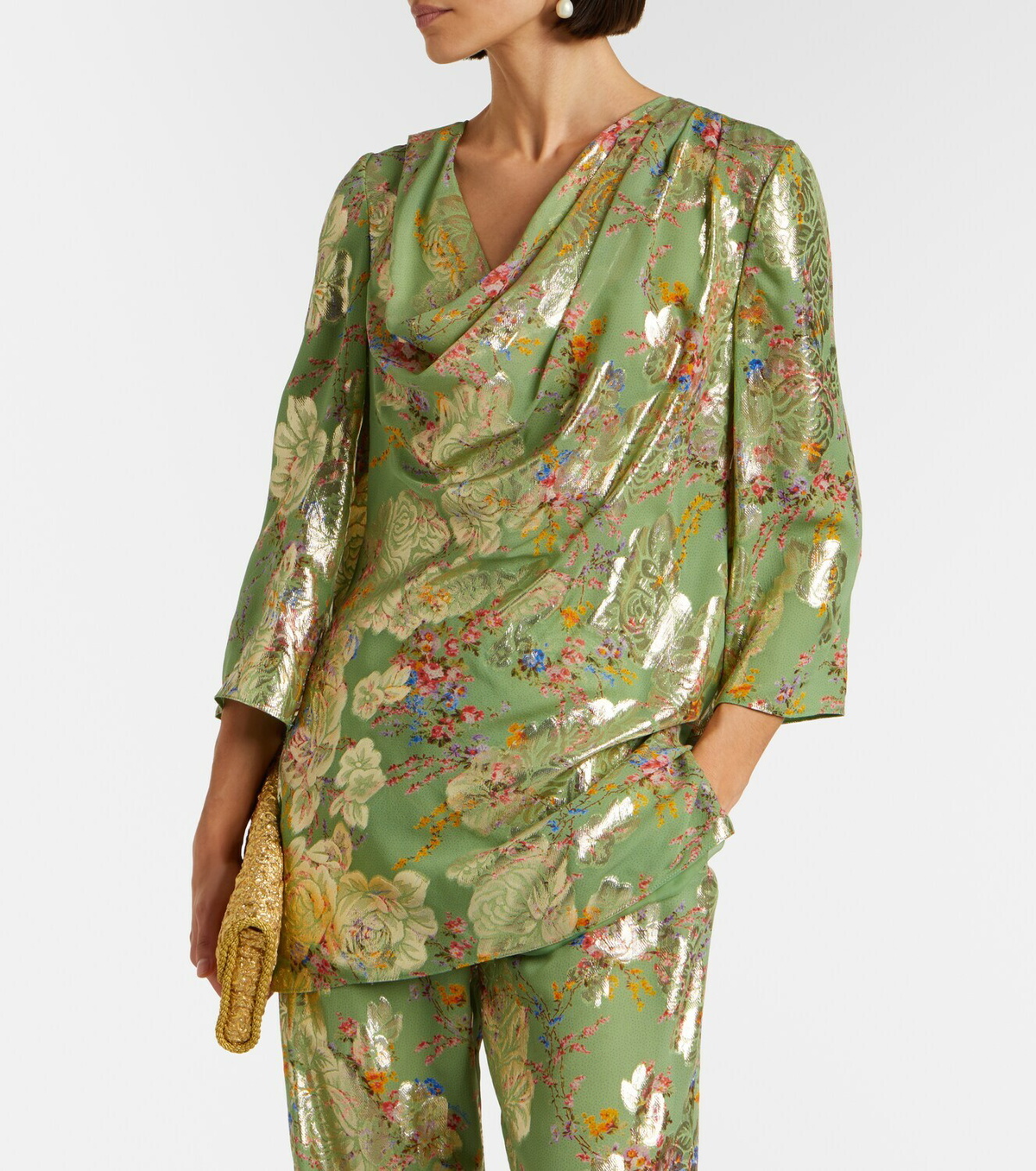 Valentino Draped fil coupé silk-blend lamé minidress