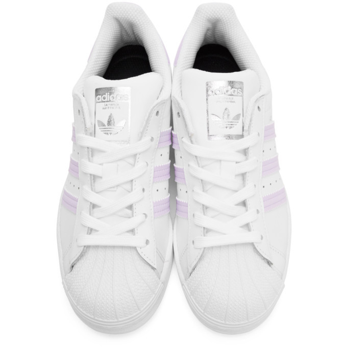 adidas Originals White and Purple Superstar Sneakers