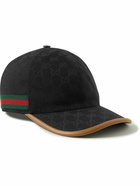 GUCCI - Leather and Webbbing-Trimmed Monogrammed Canvas Baseball Cap - Black