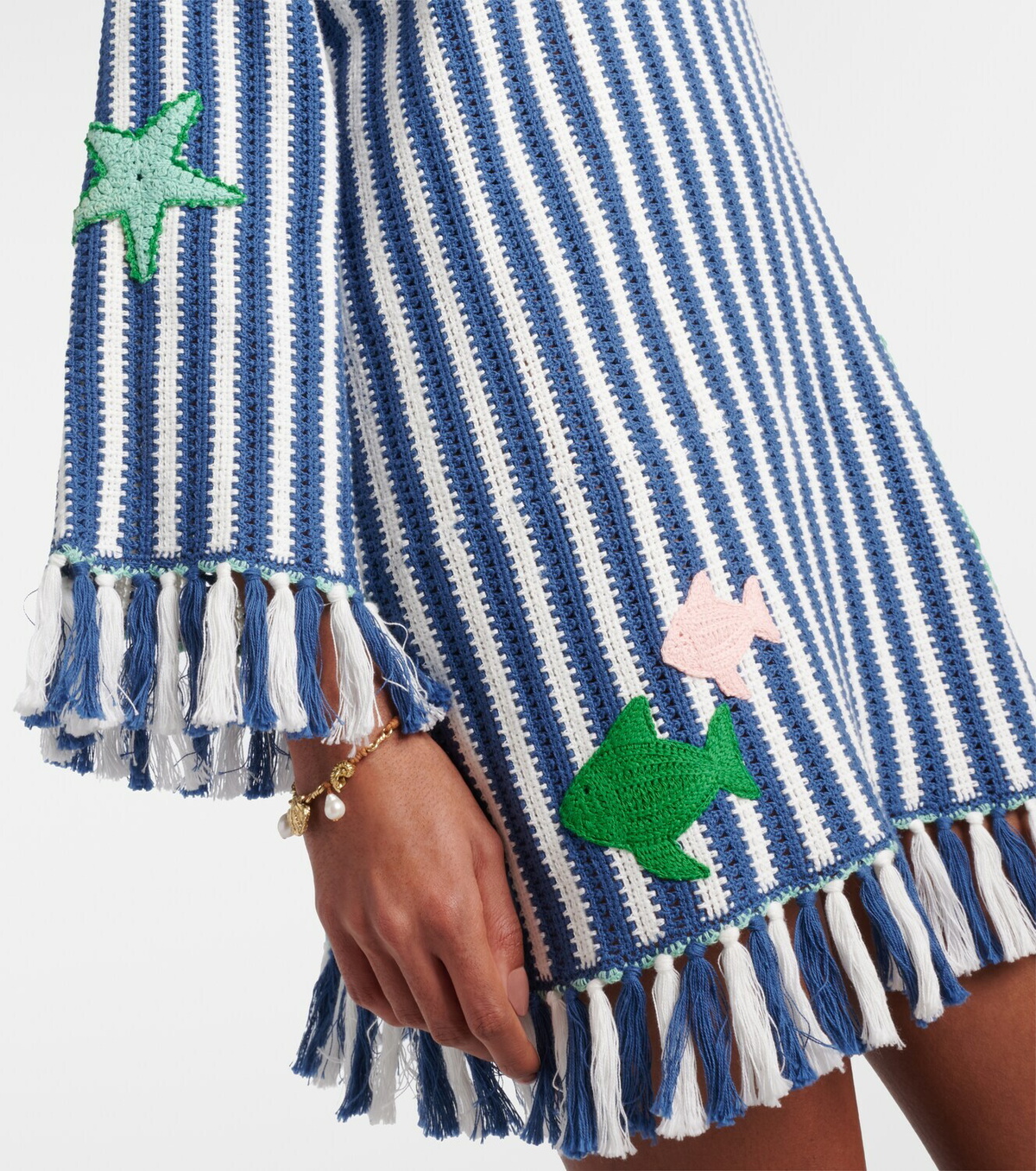 Alémais Crochet fringed striped cotton minidress