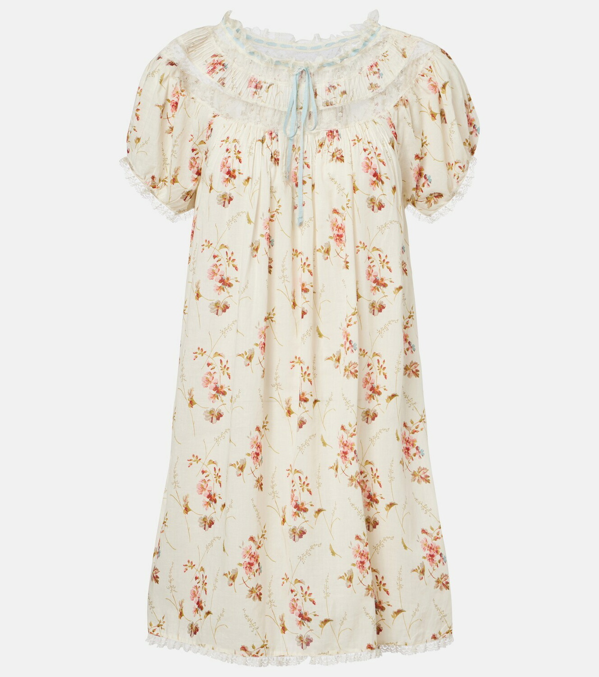 Dôen Floral lace-trimmed cotton poplin minidress