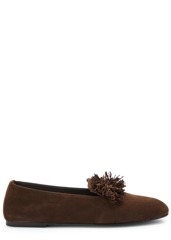 Photo: Aquazzura Gytane Fringed Suede Loafers Brown