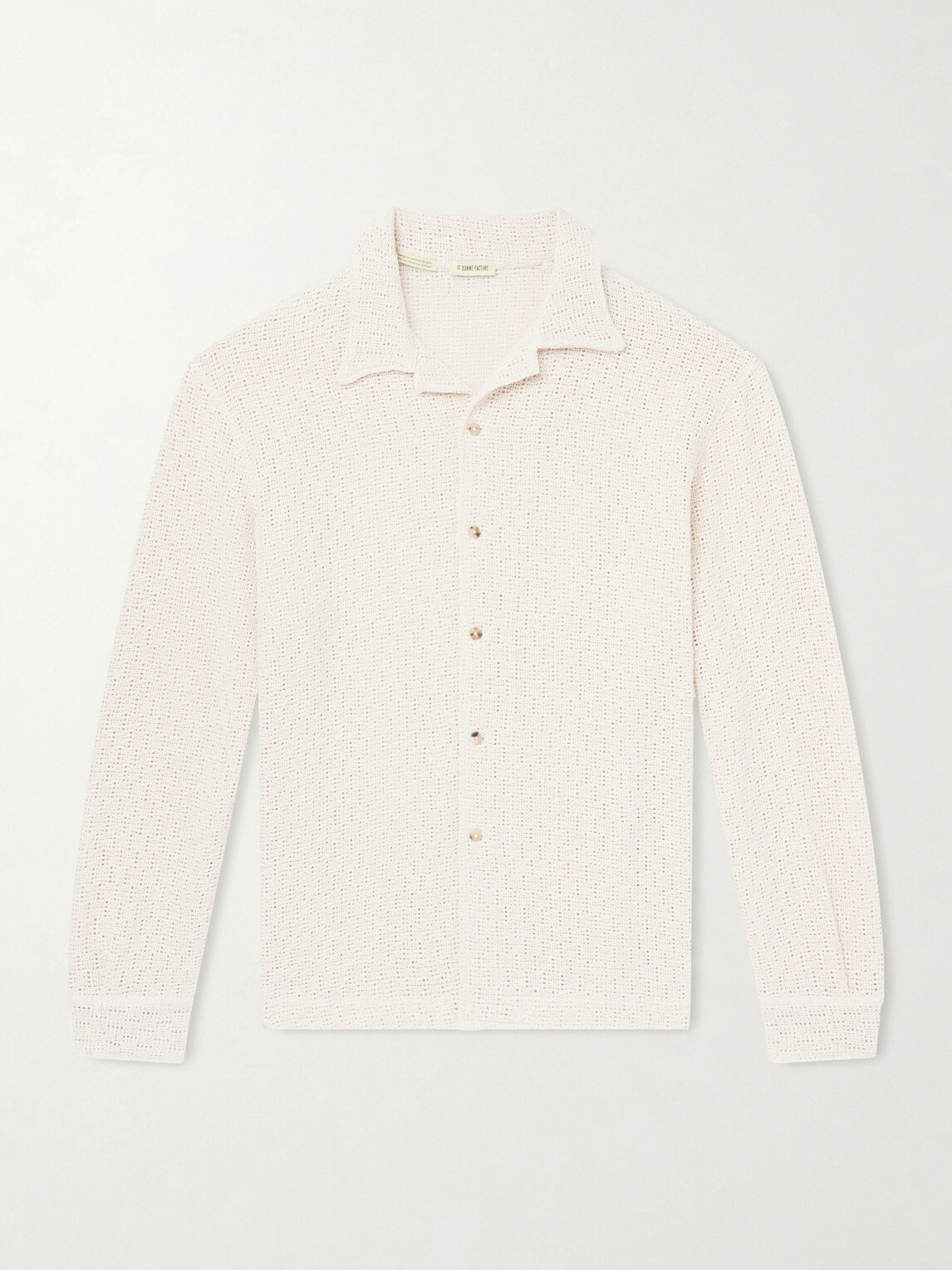 De Bonne Facture - Holiday Camp-Collar Crocheted Cotton Shirt - Neutrals