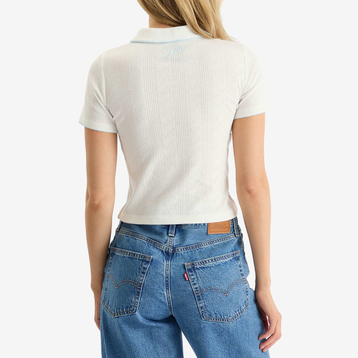 Damson Madder Women's Devon Pointelle Polo T-shirt in White