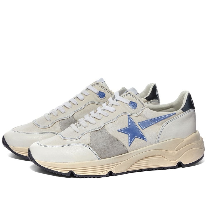 Photo: Golden Goose Men's Running Sole Sneakers in Creamy White Ice/Blue