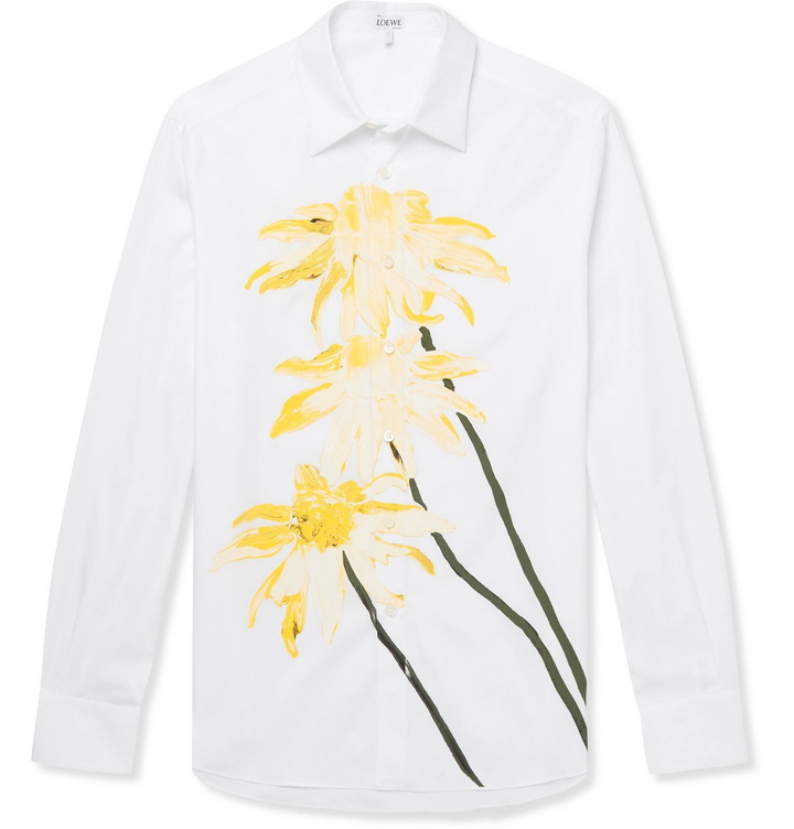 Photo: Loewe - Slim-Fit Printed Cotton-Poplin Shirt - White