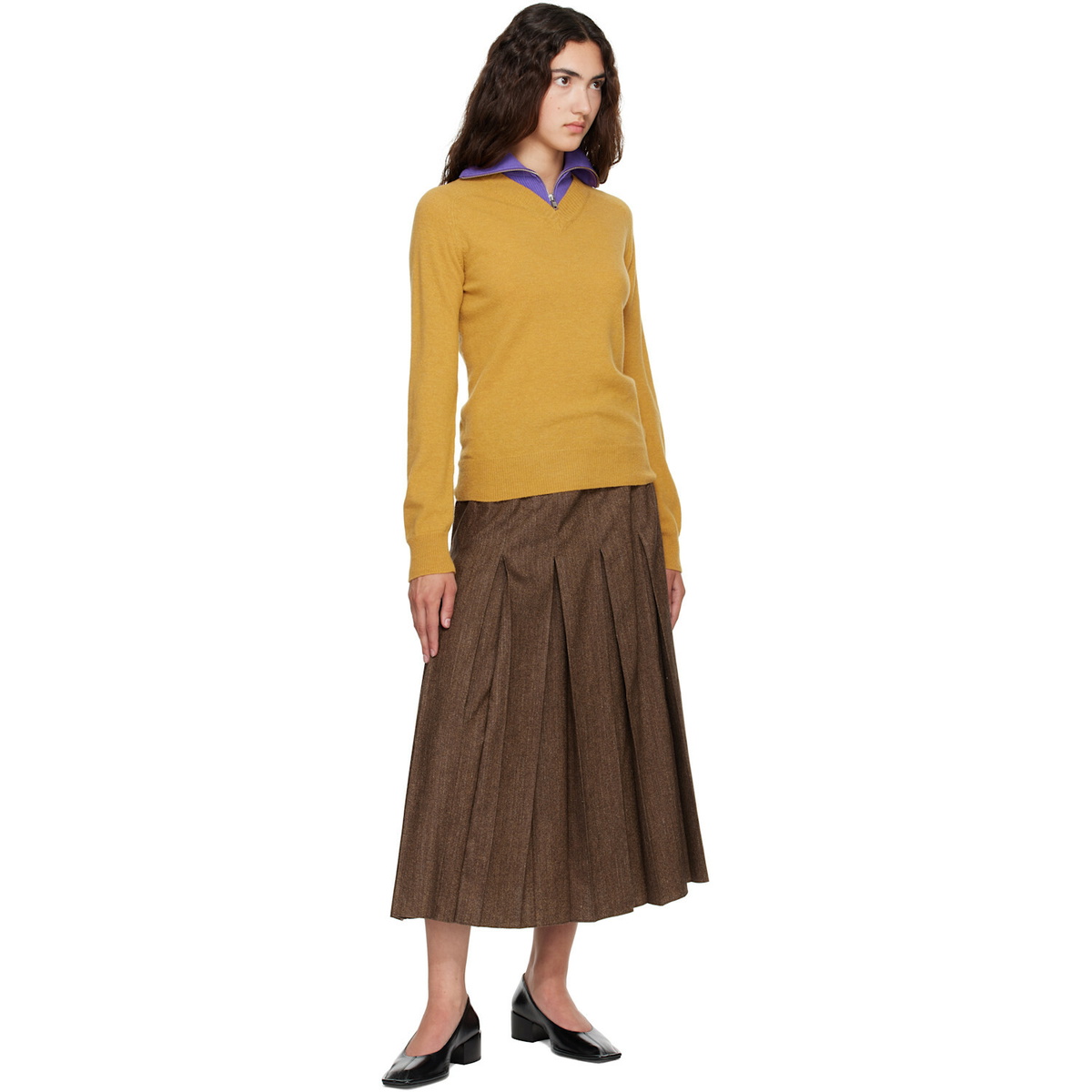 MM6 Maison Margiela Brown Mottled Wool Midi Skirt