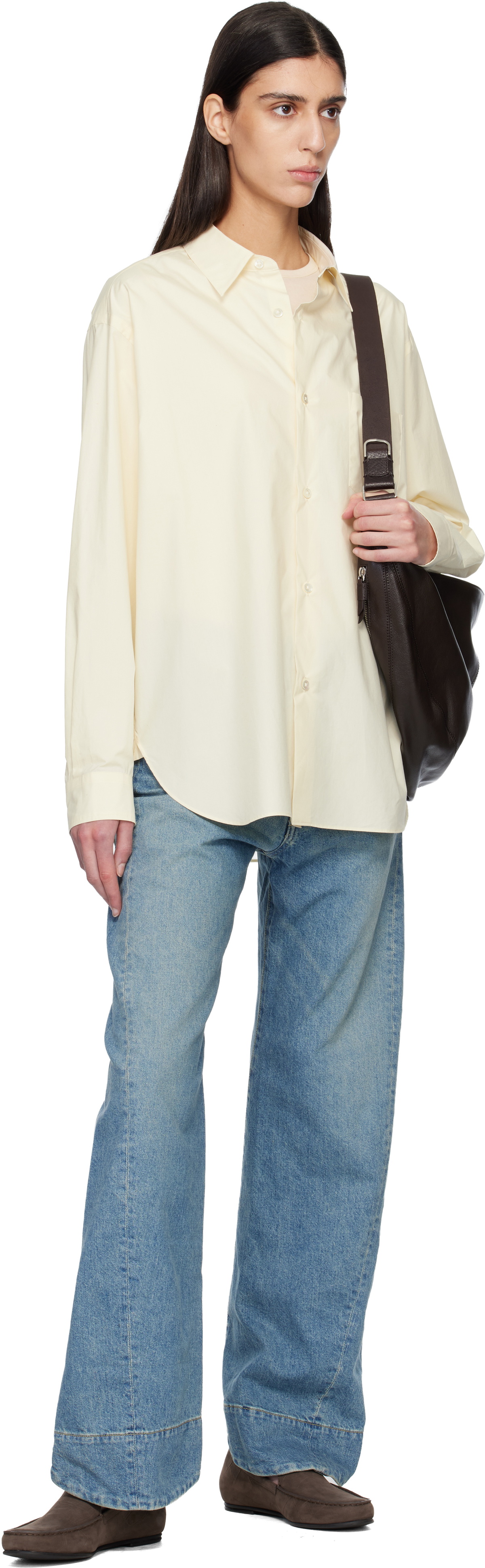 ssstein Yellow Suvin Cotton Oversized Regular Collar Shirt