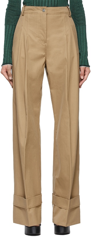 Photo: Victoria Victoria Beckham Beige High-Waisted Flared Chino Trousers