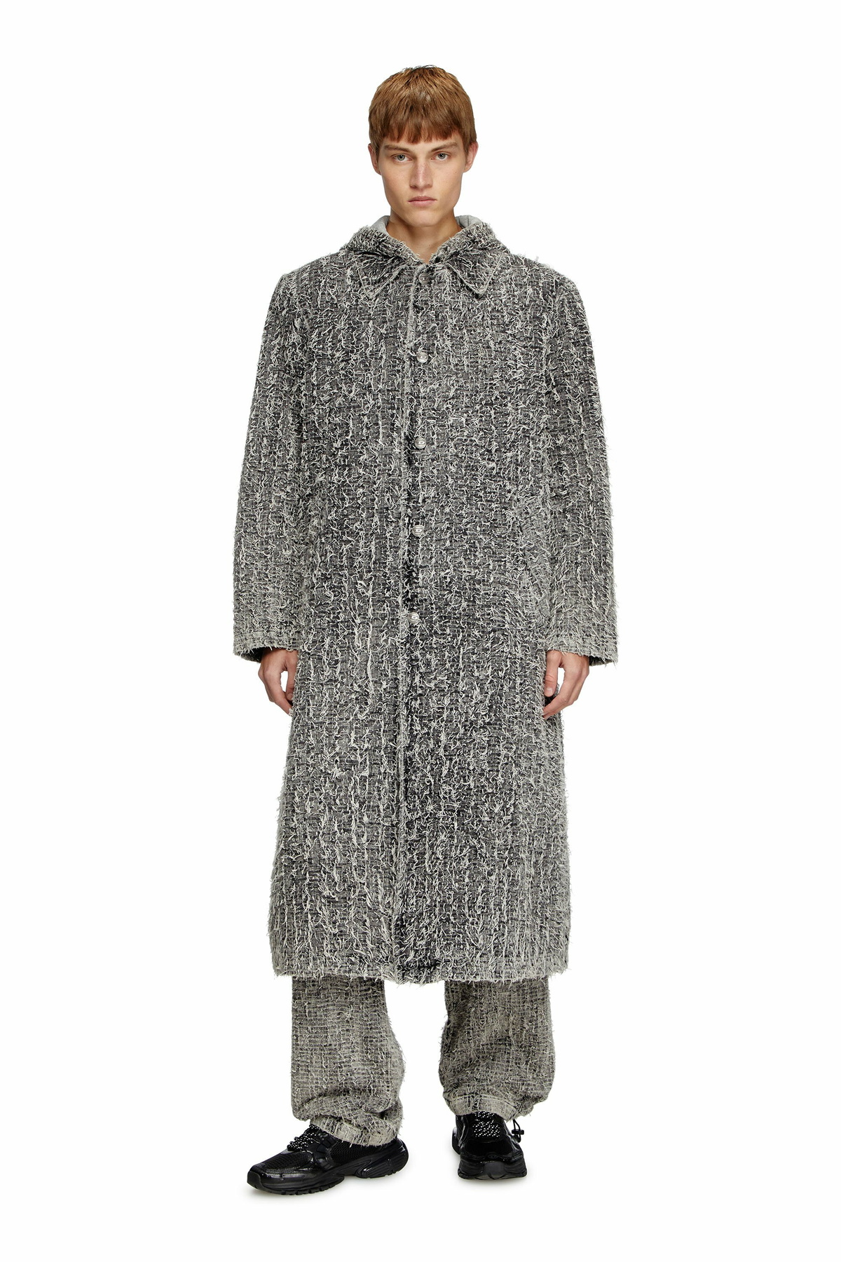 Diesel Hooded coat in bouclé denim - Denim Jackets - Unisex - Black