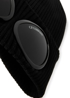 C.P. Company Goggle Ribbed Cotton Beanie - Black - One Size