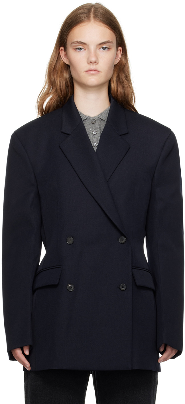 Recto Navy Double-Breasted Blazer