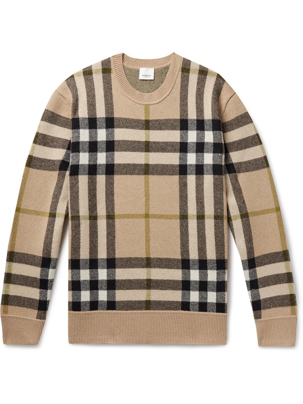 Photo: BURBERRY - Checked Cashmere Sweater - Brown
