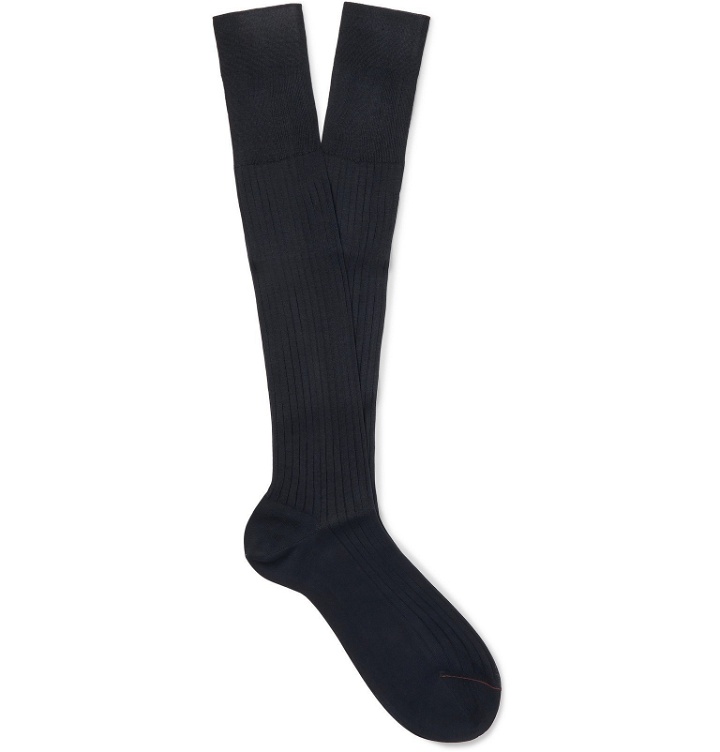 Photo: Loro Piana - Ribbed Cotton Lisle Over-the-Calf Socks - Blue
