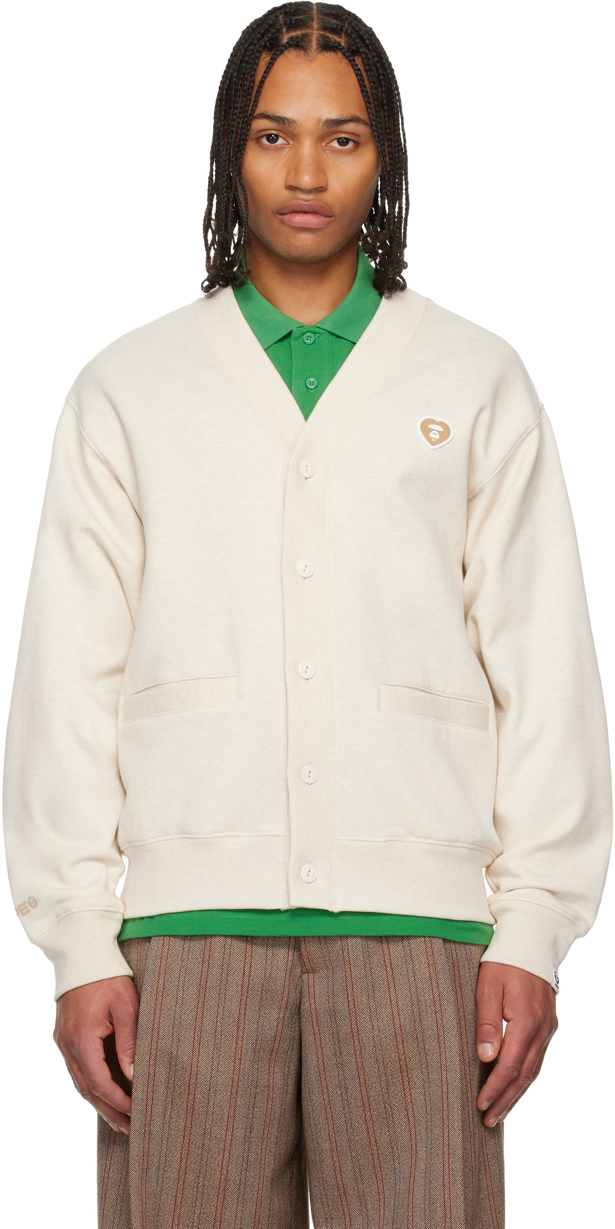 AAPE by A Bathing Ape Beige 'AAPENOW' Heart Moonface Cardigan