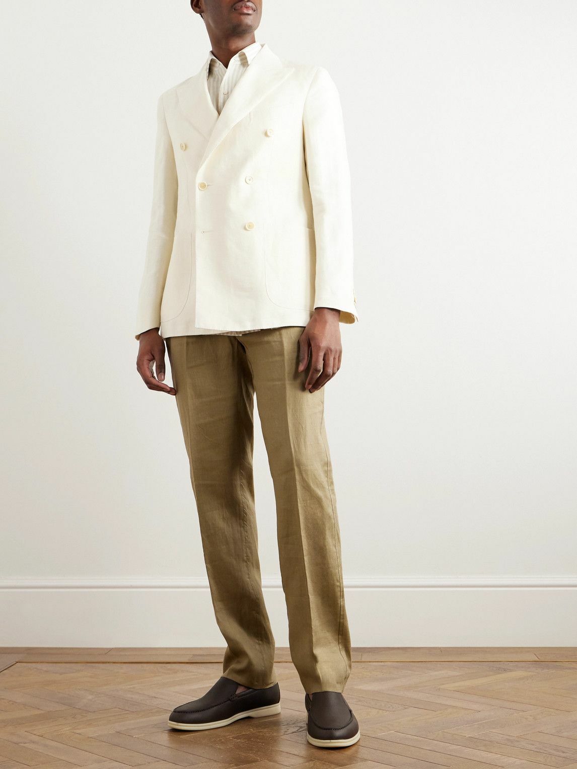 Caruso - Slim-Fit Double-Breast Linen and Wool-Blend Blazer - Neutrals