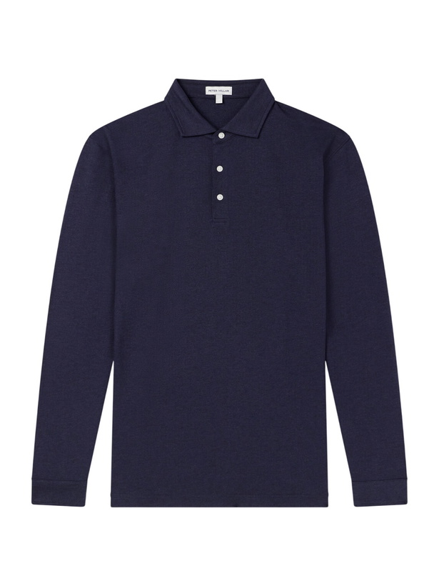 Photo: Peter Millar - Herringbone Cotton-Blend Polo Shirt - Blue