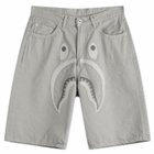 A Bathing Ape Men's Shark Garment Dye Relaxed Fit Denim Shorts in Grey