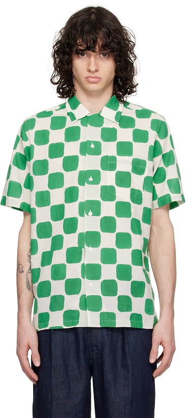Photo: Drake's Off-White & Green Check Shirt