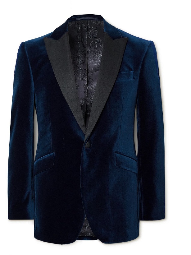 Photo: Favourbrook - Slim-Fit Grosgrain-Trimmed Cotton-Velvet Tuxedo Jacket - Blue