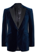 Favourbrook - Slim-Fit Grosgrain-Trimmed Cotton-Velvet Tuxedo Jacket - Blue