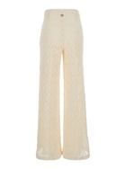 TwinSet Beige High-waist Pants With Logo Plaque On The Back In Macramé Cotton Woman