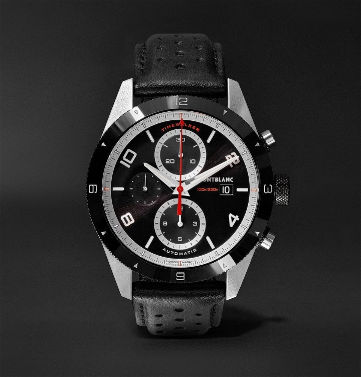 Photo: Montblanc - TimeWalker Automatic Chronograph 43mm Stainless Steel, Ceramic and Leather Watch - Men - Black