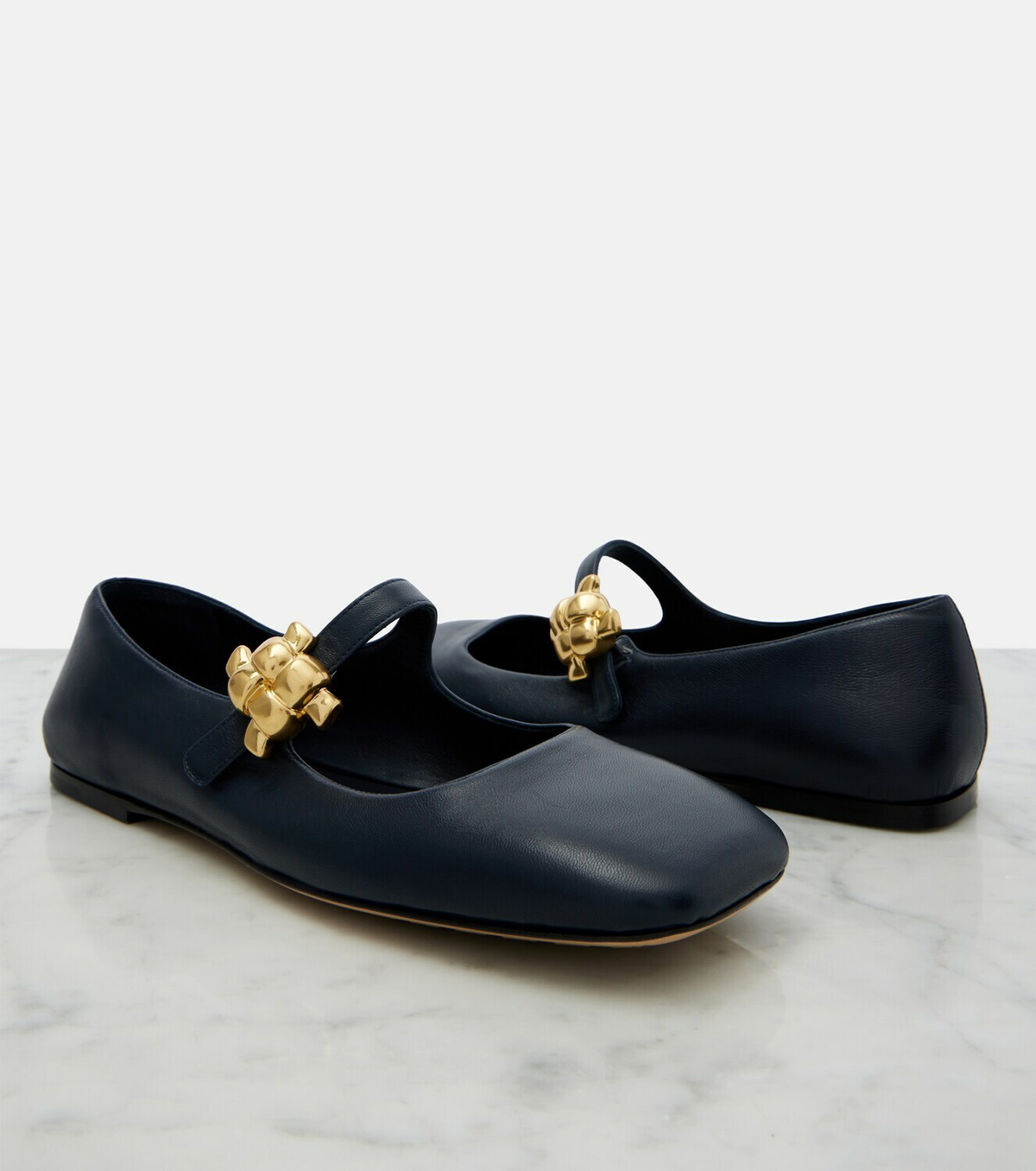 Bottega Veneta Lucy embellished leather Mary Jane flats