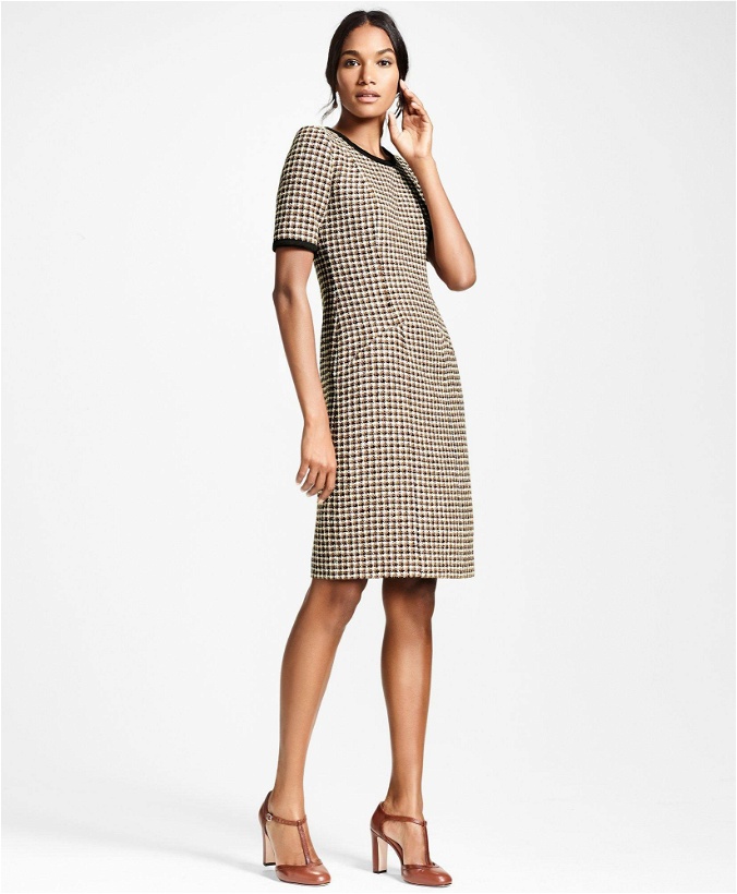 Photo: Brooks Brothers Women's Checked Tweed A-Line Dress | Brown/Black