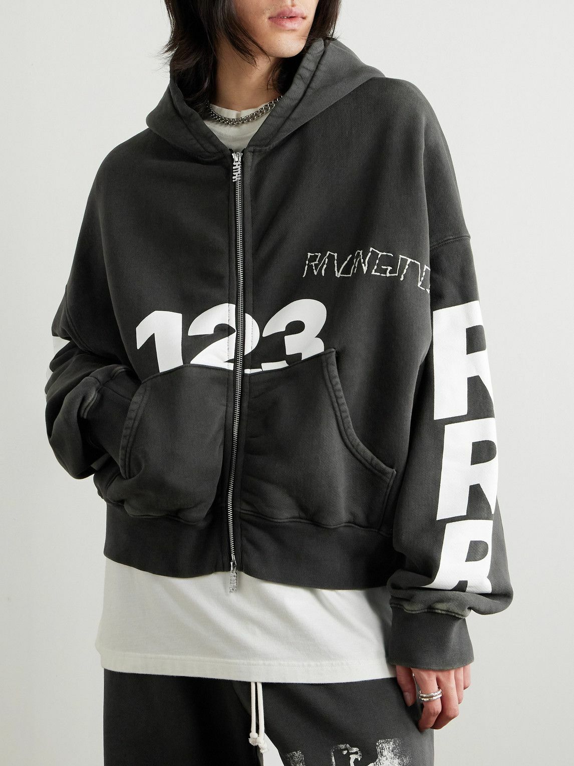 トップス RRR123 INRI ZIP HOODIE RRR123 - INRI Embellished Logo-Print Cotton-Jersey Zip-Up