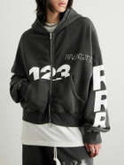 RRR123 - USO-123 Cropped Printed Cotton-Jersey Zip-Up Hoodie - Black