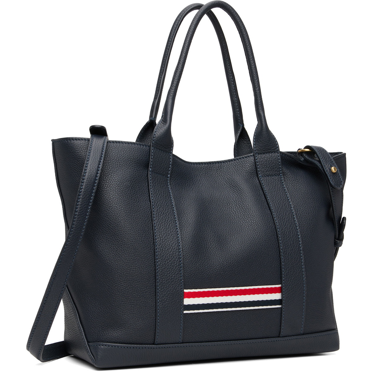 Thom Browne Navy Soft Pebble Grain Leather Small Tool Tote