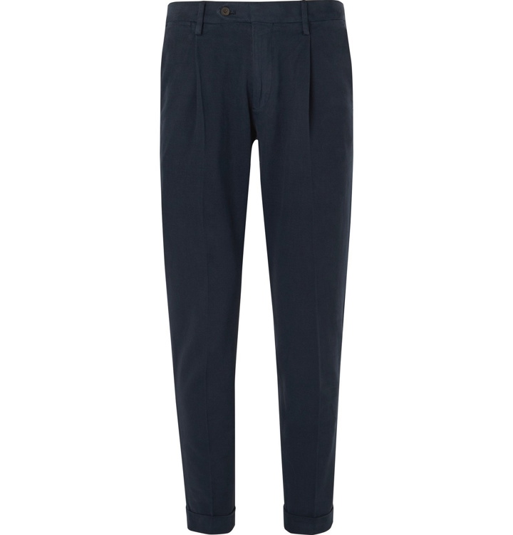 Photo: NN07 - Slim-Fit Pleated Brushed Cotton-Twill Trousers - Blue