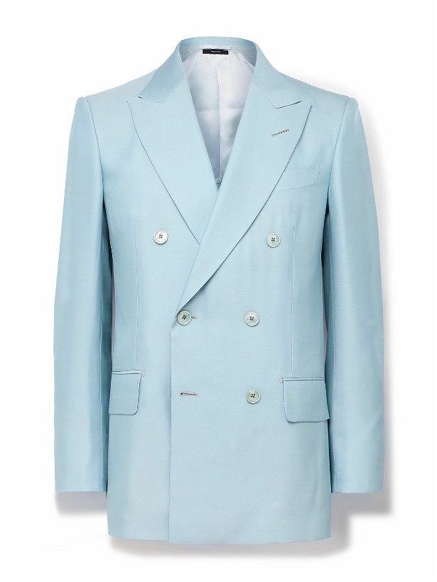 Photo: TOM FORD - Slim-Fit Double-Breasted Silk-Twill Suit Jacket - Blue