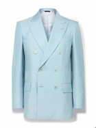 TOM FORD - Slim-Fit Double-Breasted Silk-Twill Suit Jacket - Blue