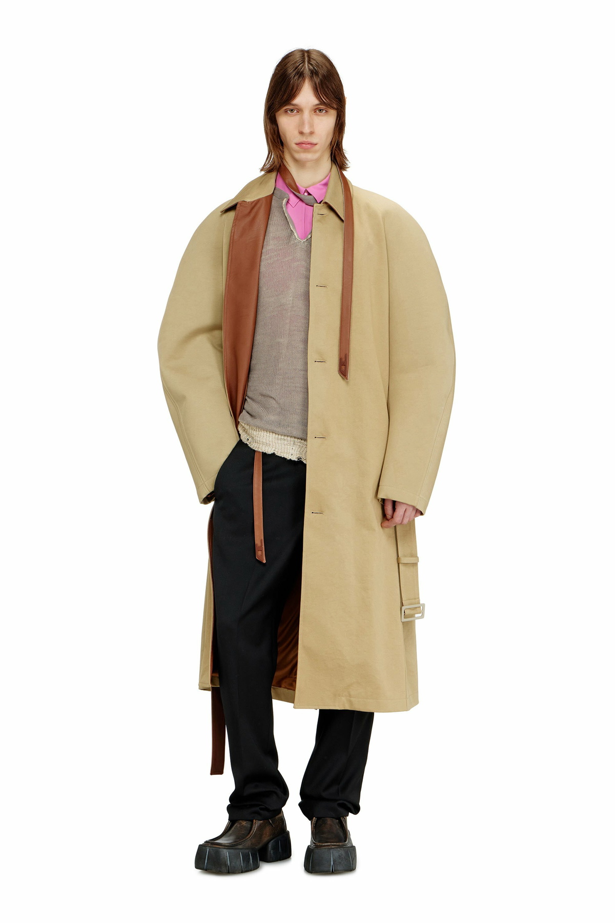 Diesel Trench coat with cocoon sleeves - Leather jackets Mens in Brown